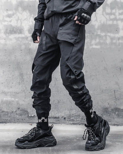 Pantalons Cargo Patchwork Noir Chic - confort et durabilité - Pantalons Cargo Patchwork Noir Chic pour un Style Urbain