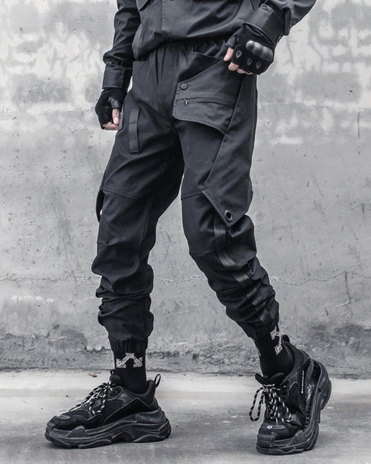 Pantalons Cargo Patchwork Noir Chic - confort et durabilité - Pantalons Cargo Patchwork Noir Chic pour un Style Urbain