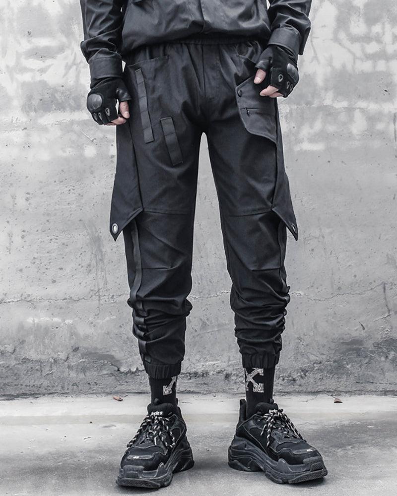 Pantalons Cargo Patchwork Noir Chic -  patchwork - Pantalons Cargo Patchwork Noir Chic pour un Style Urbain