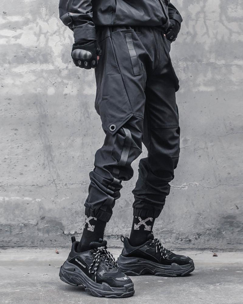 Pantalons Cargo Patchwork Noir Chic -  streetwear - Pantalons Cargo Patchwork Noir Chic pour un Style Urbain