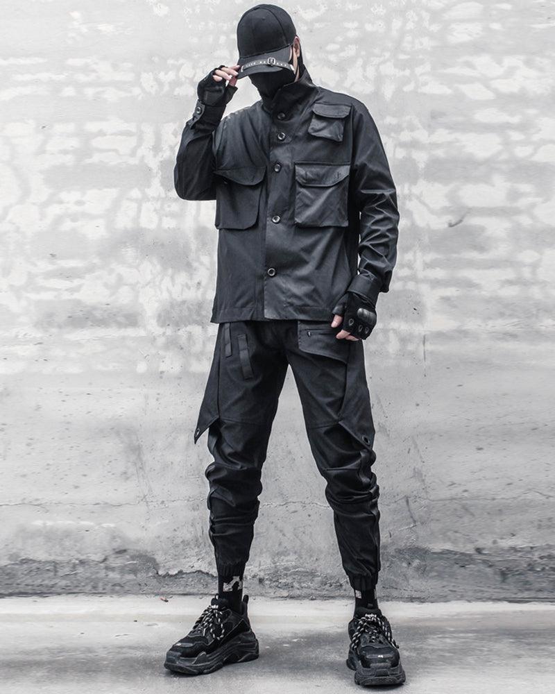 Pantalons Cargo Patchwork Noir Chic -  style moderne - Pantalons Cargo Patchwork Noir Chic pour un Style Urbain