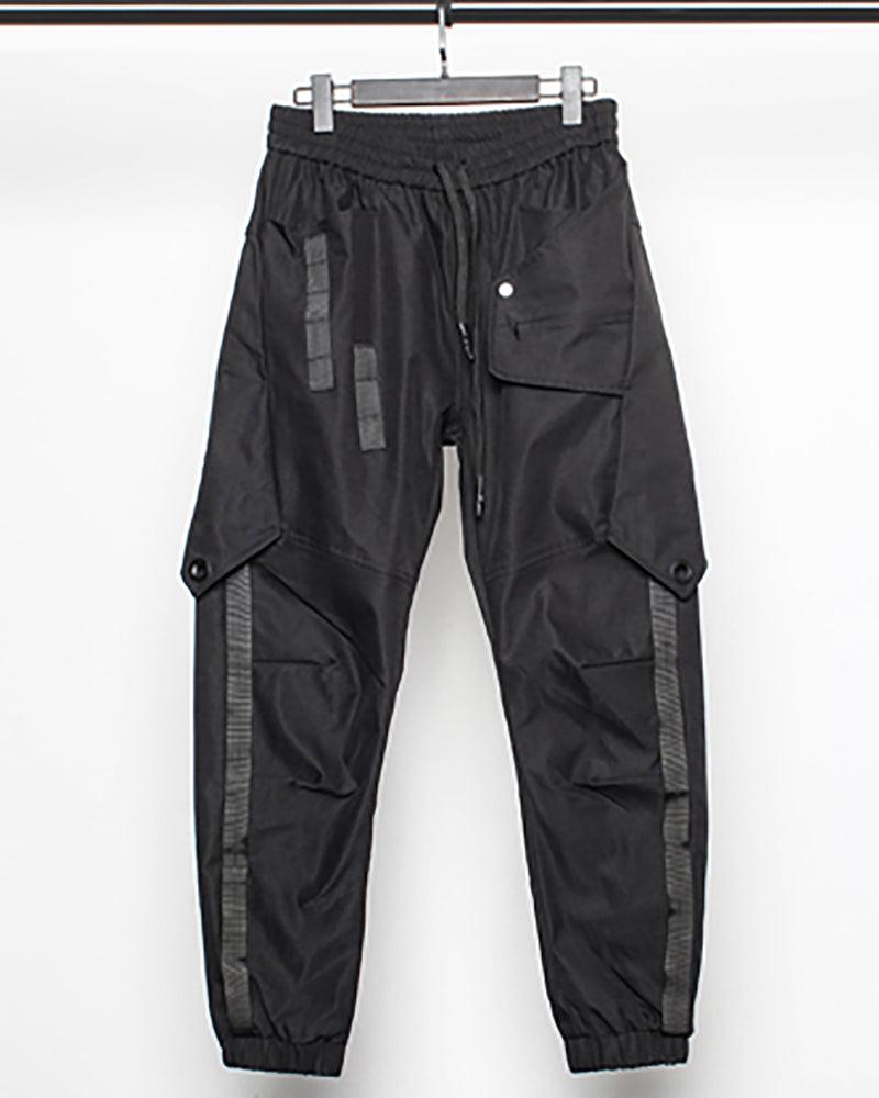 Pantalons Cargo Patchwork Noir Chic -  tissus respirants - Pantalons Cargo Patchwork Noir Chic pour un Style Urbain