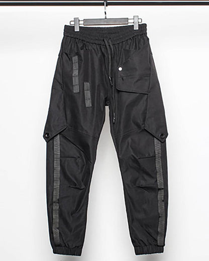 Pantalons Cargo Patchwork Noir Chic -  tissus respirants - Pantalons Cargo Patchwork Noir Chic pour un Style Urbain