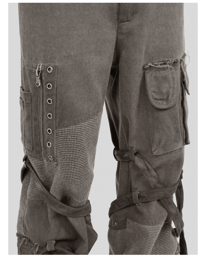 Pantalons Cargo Patchwork Stylés avec Bretelles - pantalons cargo - Pantalons Cargo Patchwork Stylés avec Bretelles en Coton