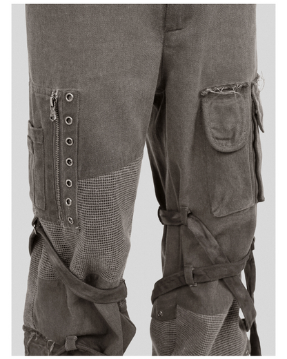 Pantalons Cargo Patchwork Stylés avec Bretelles - pantalons cargo - Pantalons Cargo Patchwork Stylés avec Bretelles en Coton