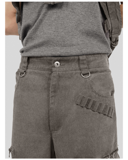 Pantalons Cargo Patchwork Stylés avec Bretelles -  vêtements pratiques - Pantalons Cargo Patchwork Stylés avec Bretelles en Coton