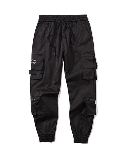 Pantalons Cargo Tech Noir Chic -  mode masculine - Pantalons Cargo Slim Noir avec Multi-Poches