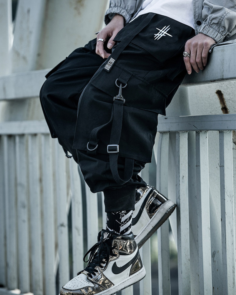 Pantalons Cargo Urbains Chic -  vêtements chics - Pantalons Cargo Noirs à la Coupe Décontractée