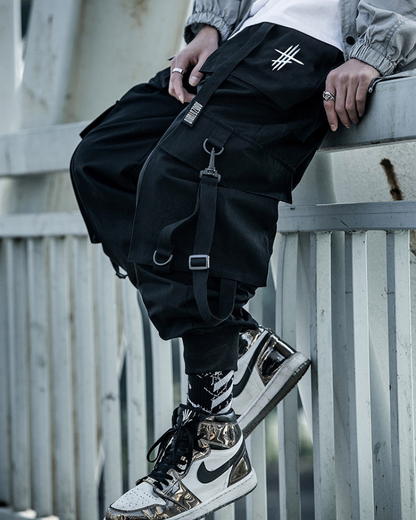 Pantalons Cargo Urbains Chic -  vêtements chics - Pantalons Cargo Noirs à la Coupe Décontractée