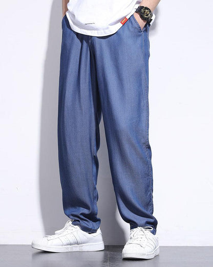 Pantalons de Lounge en Denim Mélangé Soie - pantalons - Pantalons de Lounge en Denim Mélangé Soie pour l'été