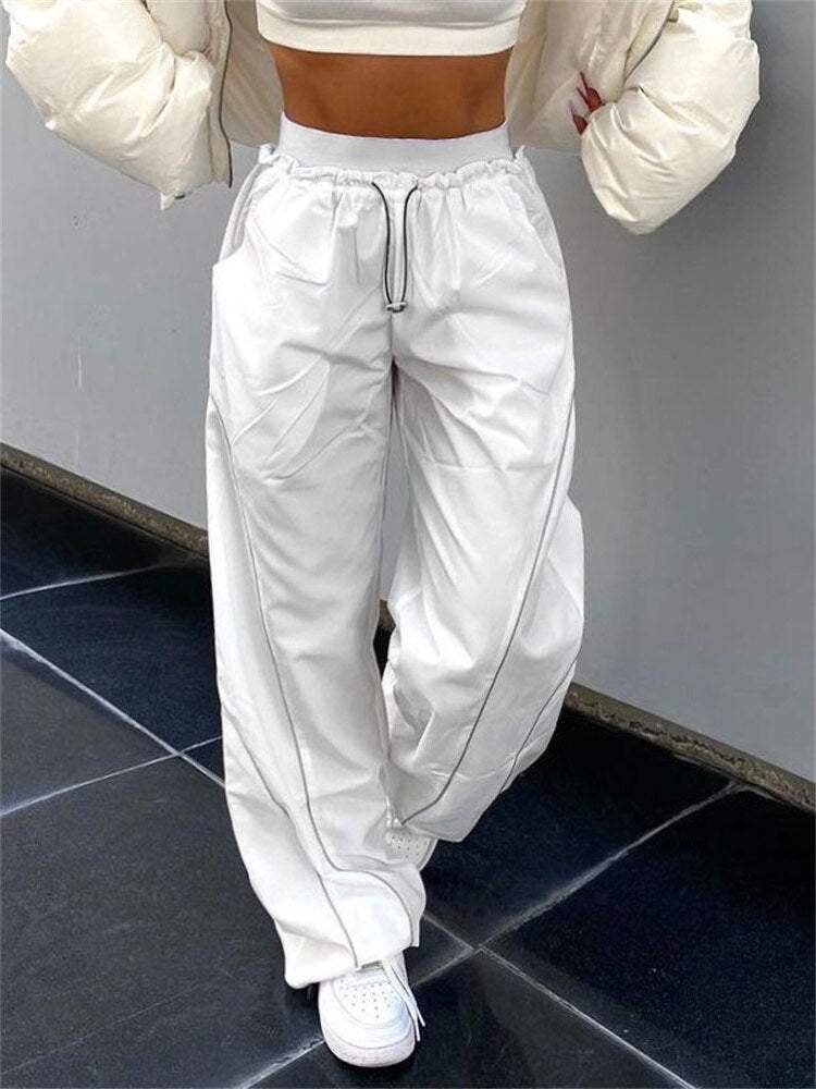 Pantalons de survêtement blancs -  mode Y2K - Pantalons de survêtement blancs unisexes pour le streetwear