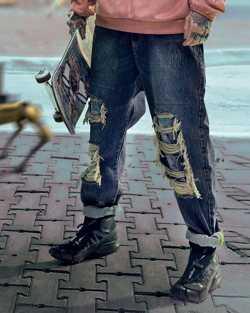 Pantalons en Denim Découpés au Laser Futuristes - pantalons denim - Pantalons en denim futuristes pour un look unique