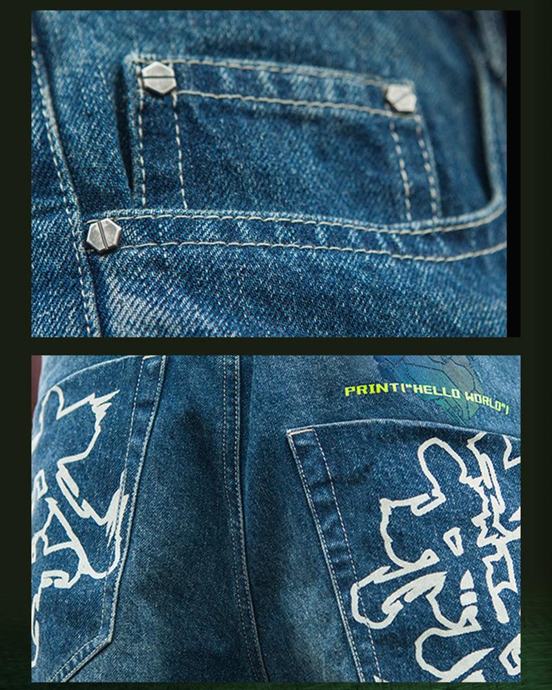 Pantalons en Denim Découpés au Laser Futuristes - pantalons denim - Pantalons en denim futuristes pour un look unique