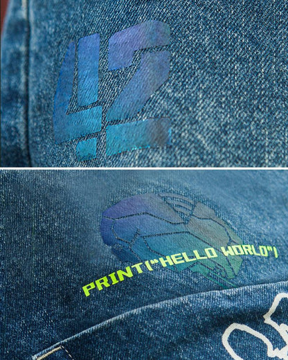 Pantalons en Denim Découpés au Laser Futuristes -  techwear - Pantalons en denim futuristes pour un look unique