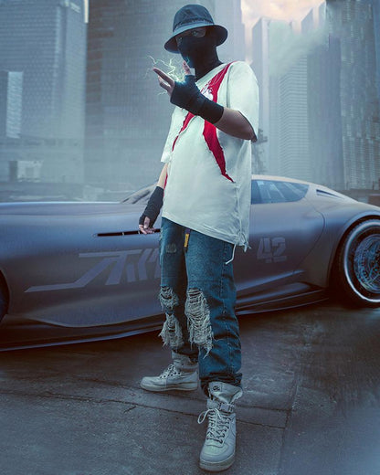 Pantalons en Denim Découpés au Laser Futuristes -  techwear - Pantalons en denim futuristes pour un look unique