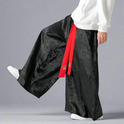 Pantalons Hakama Élégants et Fluides -  impression dragon - Pantalons Hakama Fluides avec Design Élégant