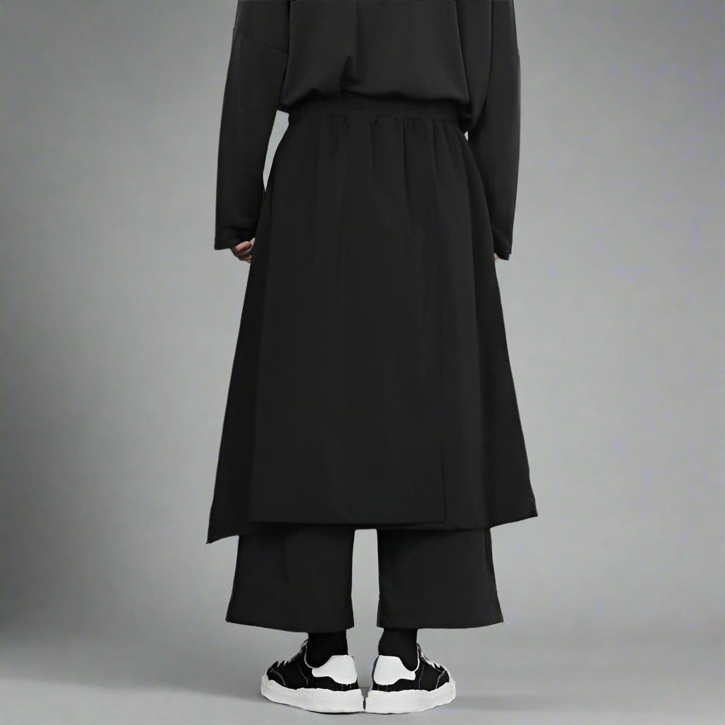 Pantalons Hakama Noirs Chic -  ceinture élastique - Pantalons Hakama Noirs Chic pour un Look Décontracté