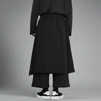 Pantalons Hakama Noirs Chic -  ceinture élastique - Pantalons Hakama Noirs Chic pour un Look Décontracté