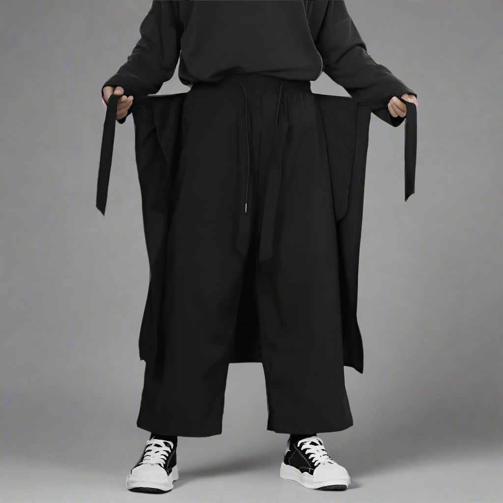 Pantalons Hakama Noirs Chic - pantalons streetwear - Pantalons Hakama Noirs Chic pour un Look Décontracté