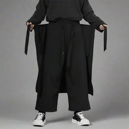 Pantalons Hakama Noirs Chic - pantalons streetwear - Pantalons Hakama Noirs Chic pour un Look Décontracté