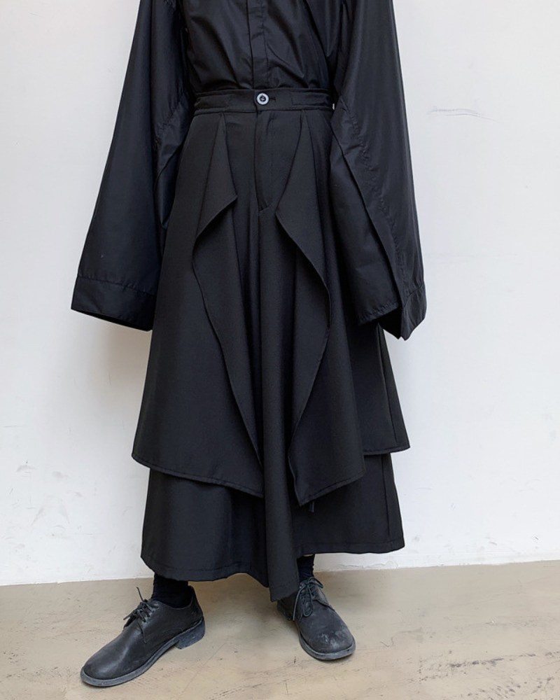 Pantalons Hakama Superposés Élégants - pantalons techwear - Pantalons Hakama Élégants pour un Style Urbain