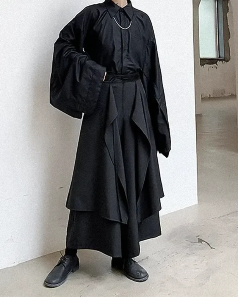 Pantalons Hakama Superposés Élégants -  vêtements urbains - Pantalons Hakama Élégants pour un Style Urbain