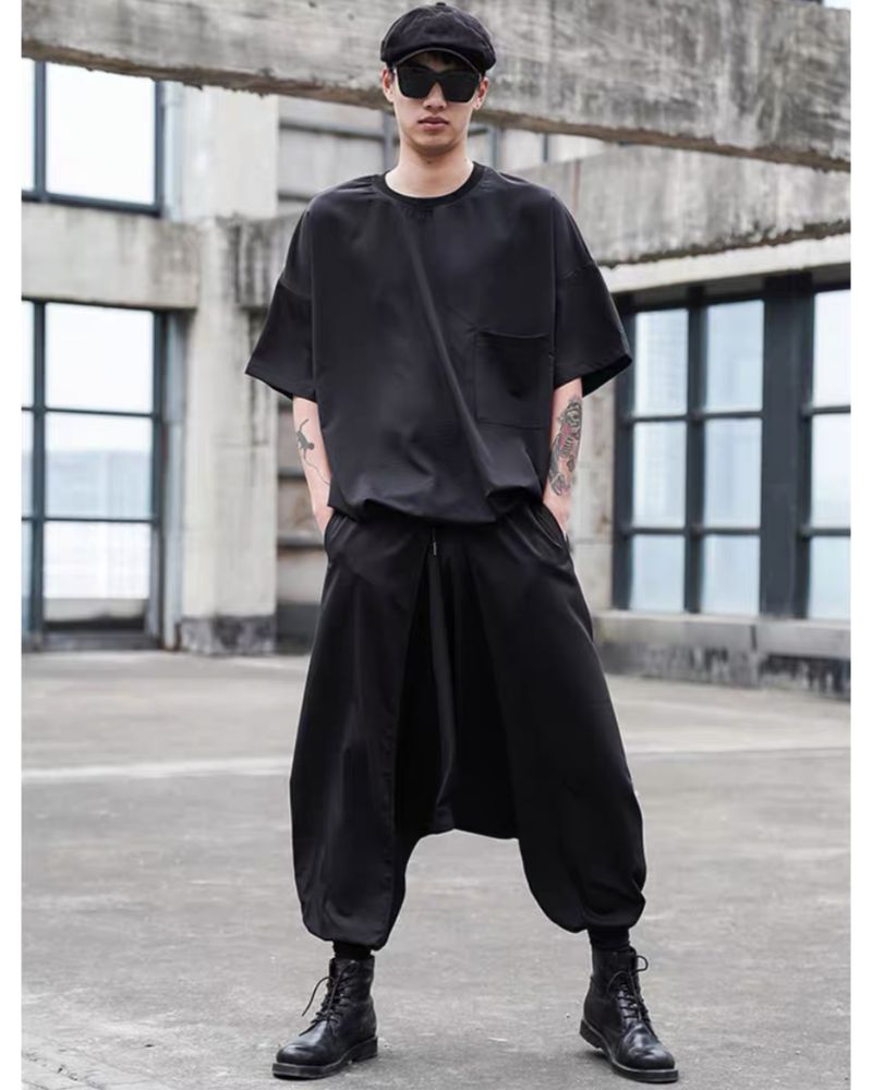 Pantalons Hakama Techwear Noir Chic -  mode japonaise - Pantalons Hakama Techwear Noir pour un style moderne