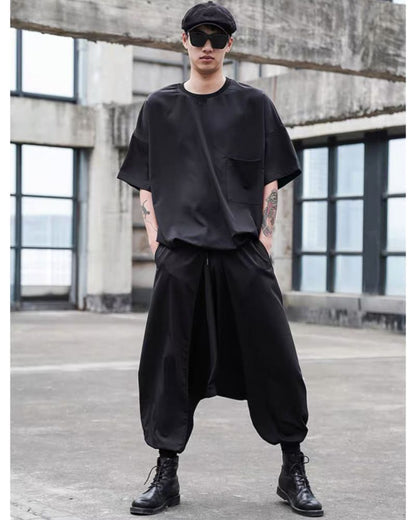 Pantalons Hakama Techwear Noir Chic -  mode japonaise - Pantalons Hakama Techwear Noir pour un style moderne