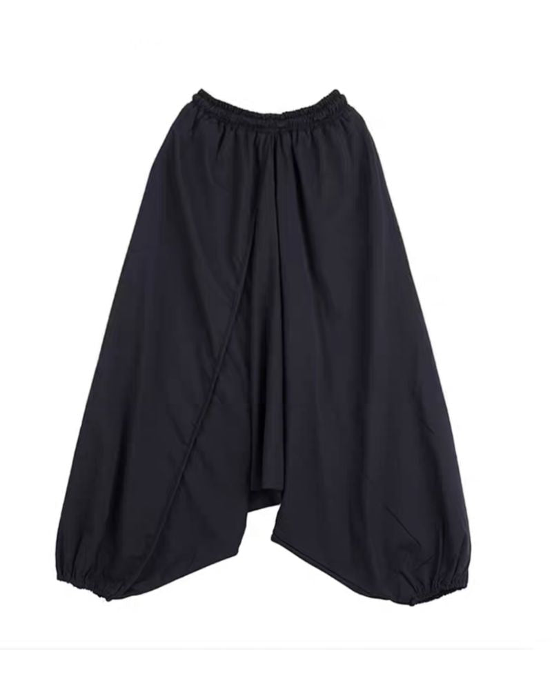 Pantalons Hakama Techwear Noir Chic - pantalons larges - Pantalons Hakama Techwear Noir pour un style moderne