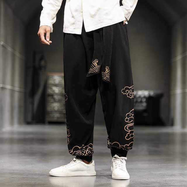 Pantalons Jogging Orientaux Stylés -  confort - Pantalons Jogging Japonais à Jambe Large pour Confort