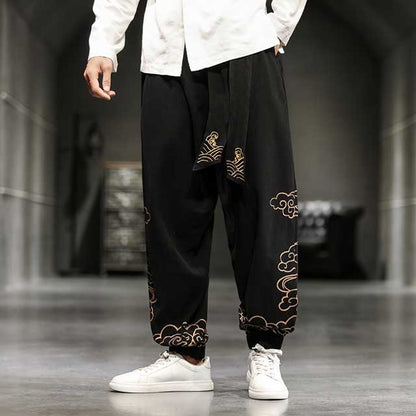 Pantalons Jogging Orientaux Stylés -  confort - Pantalons Jogging Japonais à Jambe Large pour Confort