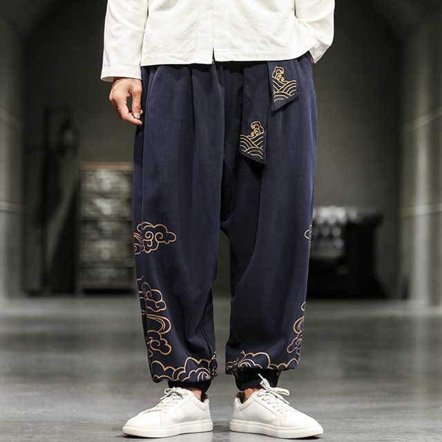 Pantalons Jogging Orientaux Stylés - pantalons jogging japonais - Pantalons Jogging Japonais à Jambe Large pour Confort
