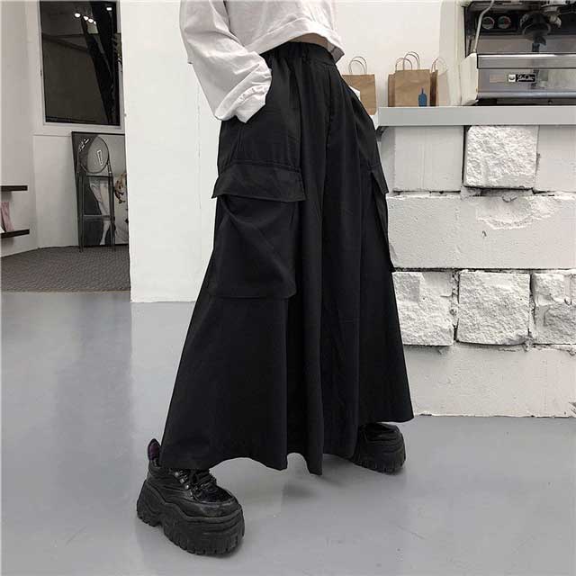 Pantalons Élégants et Amples - style streetwear - Pantalons amples Hakama unisexe pour un style décontracté
