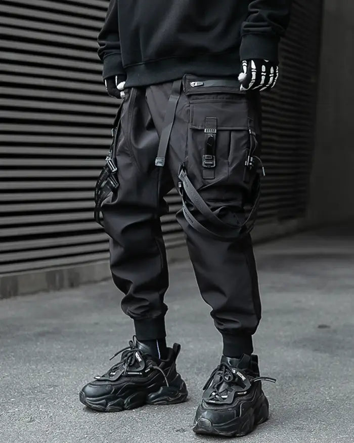 Pantalons Noirs à Bretelles pour le Style - pantalons cargo - Pantalons Noirs à Bretelles pour un Style Décontracté