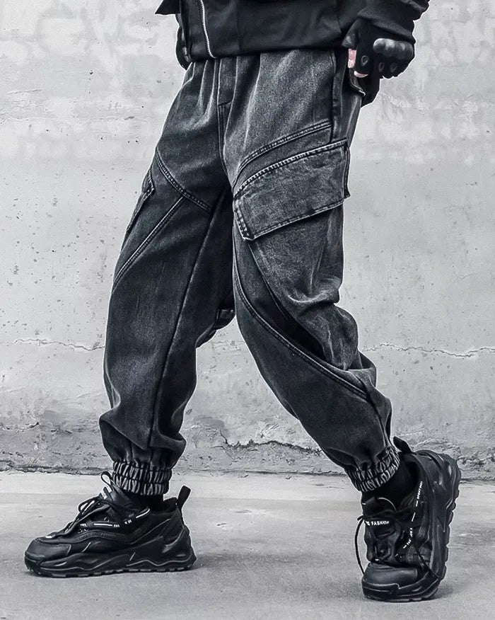 Pantalons Noirs Lavés Chic -  mode urbaine - Pantalons Noirs Lavés Chic pour un Style Urbain