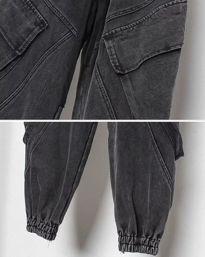 Pantalons Noirs Lavés Chic -  style streetwear - Pantalons Noirs Lavés Chic pour un Style Urbain