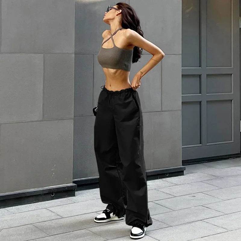 Pantalons parachute noirs - pantalon noir - Pantalons parachute noirs unisexes pour un style streetwear