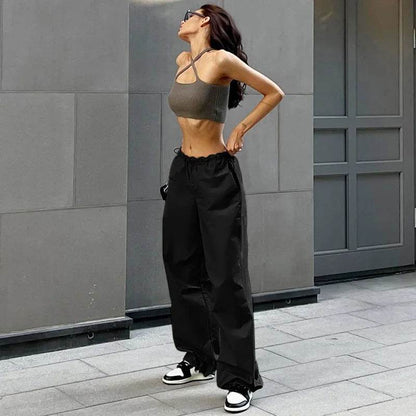 Pantalons parachute noirs - pantalon noir - Pantalons parachute noirs unisexes pour un style streetwear