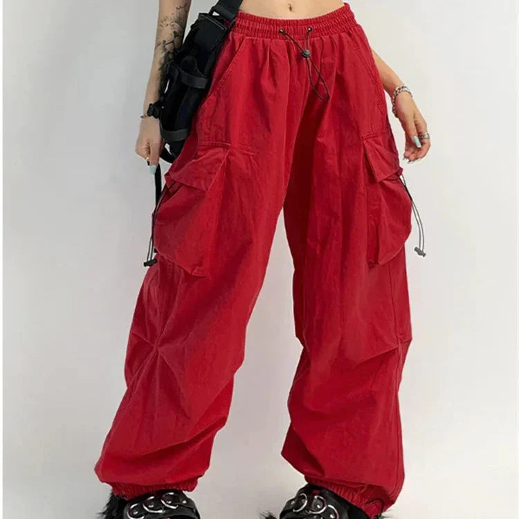 Pantalons Parachute Rouges - pantalons rouge - Pantalons parachute rouges pour un style streetwear audacieux