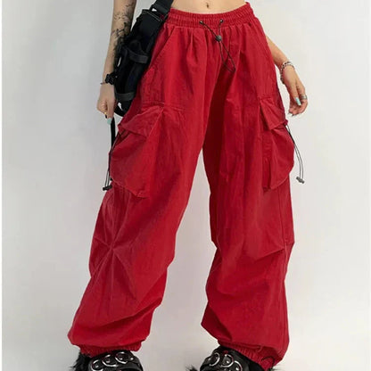 Pantalons Parachute Rouges - pantalons rouge - Pantalons parachute rouges pour un style streetwear audacieux