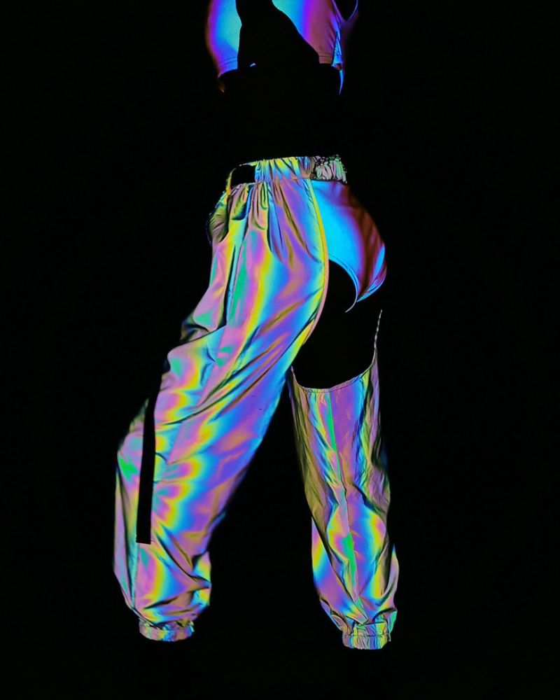 Pantalons Rave Lumineux dans le Noir -  look décontracté - Pantalons Rave Lumineux Noir avec Entrejambe Ouvert