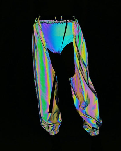 Pantalons Rave Lumineux dans le Noir -  pantalons confortables - Pantalons Rave Lumineux Noir avec Entrejambe Ouvert