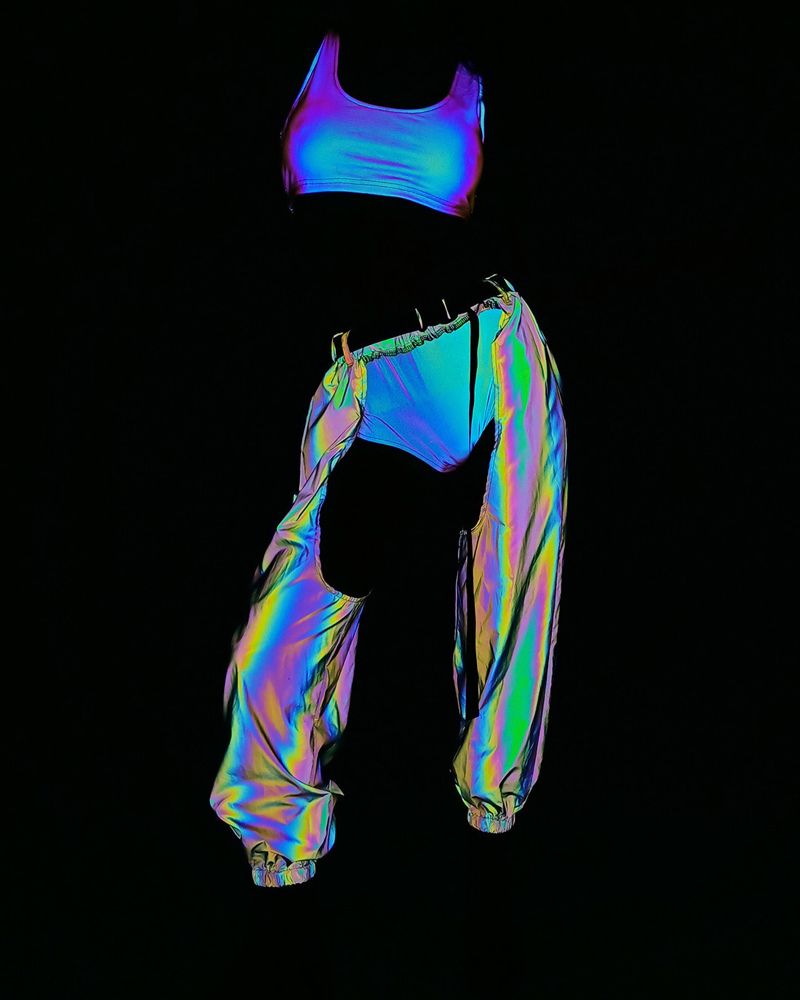 Pantalons Rave Lumineux dans le Noir - pantalons rave - Pantalons Rave Lumineux Noir avec Entrejambe Ouvert