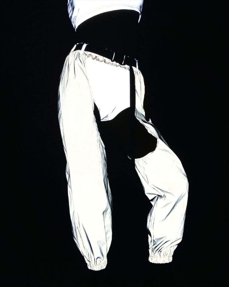 Pantalons Rave Lumineux dans le Noir - pantalons réfléchissants - Pantalons Rave Lumineux Noir avec Entrejambe Ouvert