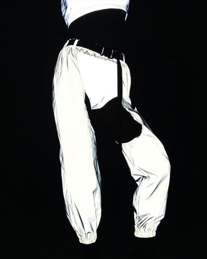 Pantalons Rave Lumineux dans le Noir - pantalons réfléchissants - Pantalons Rave Lumineux Noir avec Entrejambe Ouvert