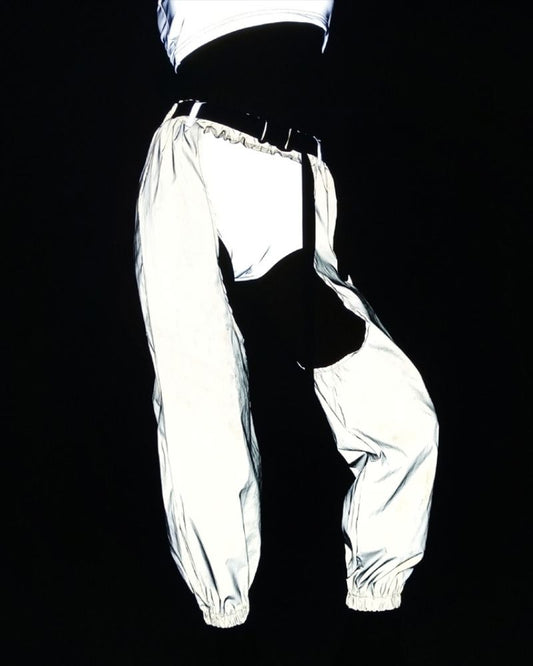 Pantalons Rave Lumineux dans le Noir - pantalons réfléchissants - Pantalons Rave Lumineux Noir avec Entrejambe Ouvert