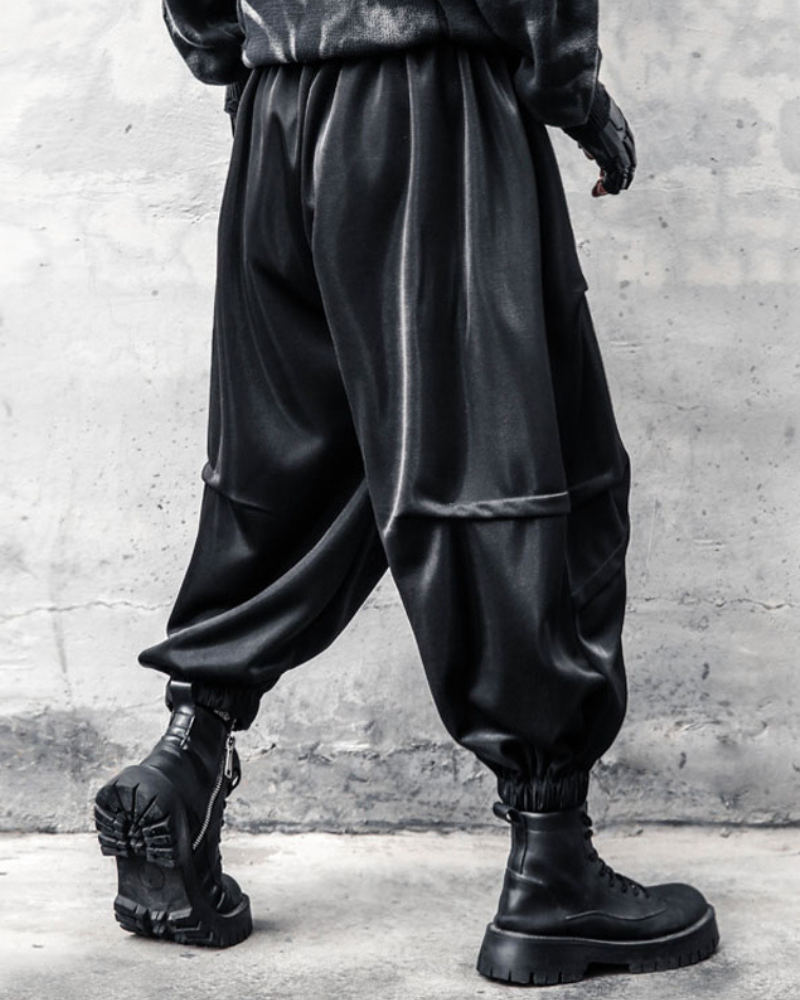Pantalons Tapered Drapés Tendance -  noir - Pantalons Tapered Drapés Noirs pour un Style Élégant