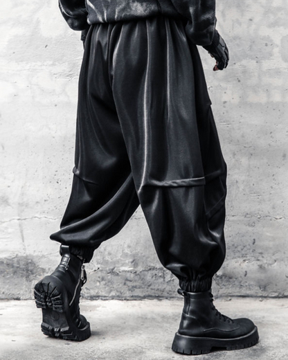 Pantalons Tapered Drapés Tendance -  noir - Pantalons Tapered Drapés Noirs pour un Style Élégant