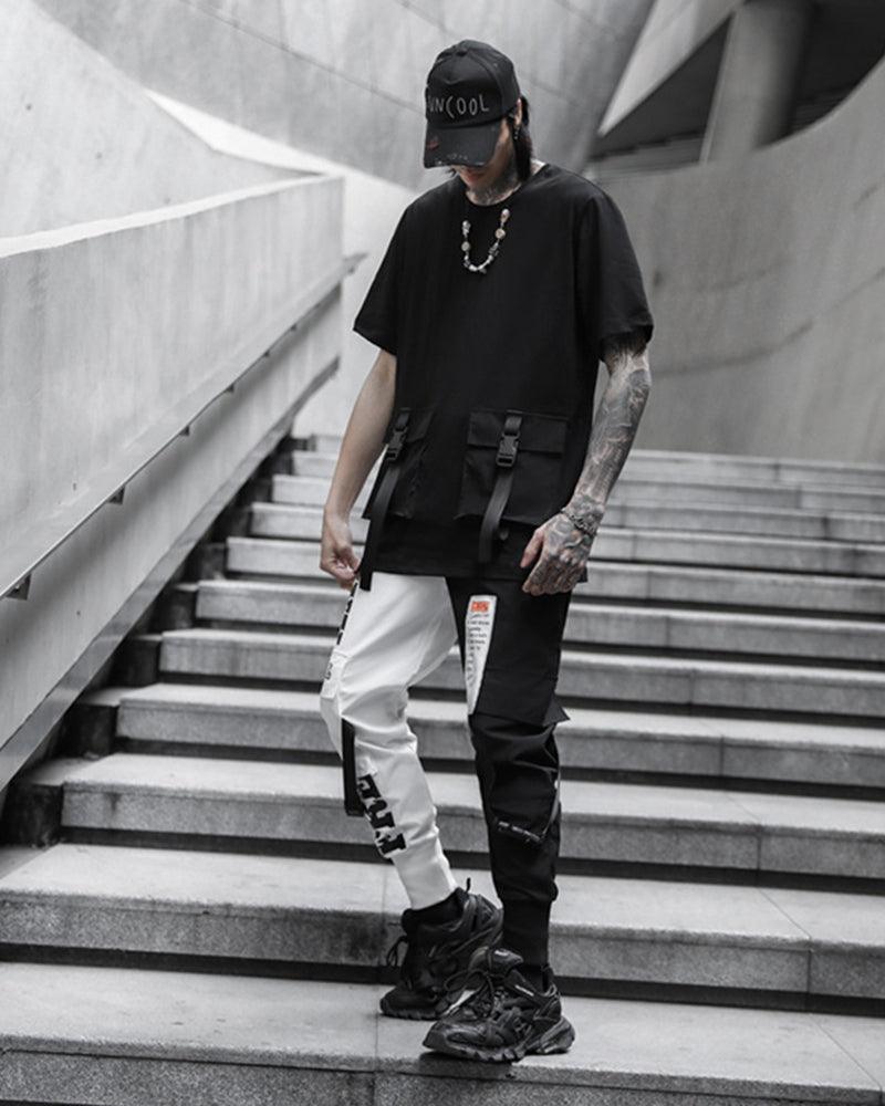 Pantalons Tech Monochromes Chic -  techwear - Pantalons Cargo Futuristes Monochromes pour Style Urbain