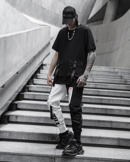Pantalons Tech Monochromes Chic -  techwear - Pantalons Cargo Futuristes Monochromes pour Style Urbain